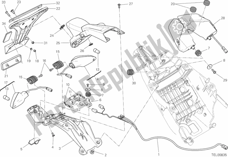 All parts for the Number Plate Holder - Tail Light of the Ducati Hypermotard Hyperstrada Brasil 821 2014